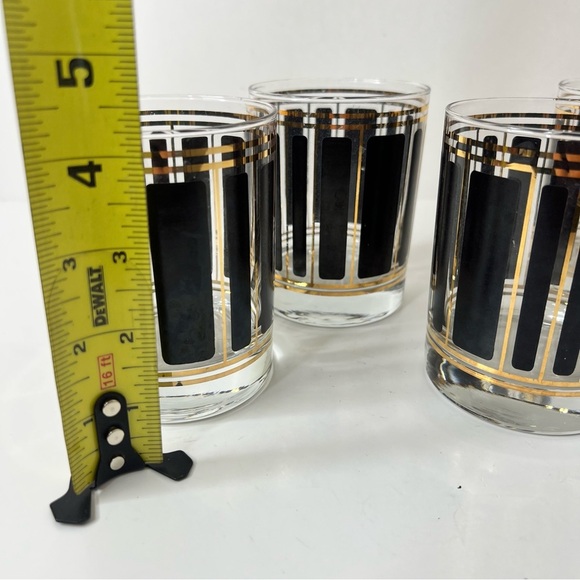 Culver Signed ServeMates Black and Gold Stripe Old Fashion Glasses Set of 4 - Picture 6 of 6